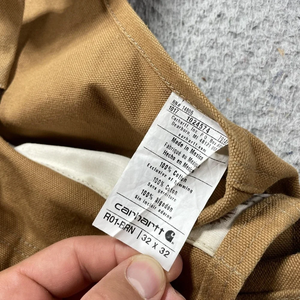 Carhartt Bib Overalls Mens 32x32 Brown Canvas Double Knee Workwear Carpenter